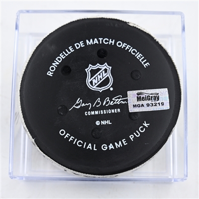 Wyatt Johnston - Dallas Stars - Goal Puck - February 22, 2025 vs. New Jersey Devils (Devils Logo)