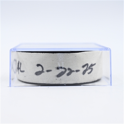 Wyatt Johnston - Dallas Stars - Goal Puck - February 22, 2025 vs. New Jersey Devils (Devils Logo)