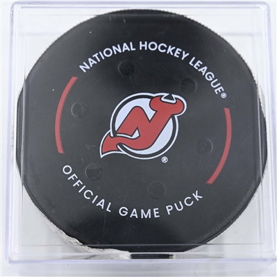 Travis Konecny - Philadelphia Flyers - Goal Puck - January 18, 2025 vs. New Jersey Devils (Devils Logo)