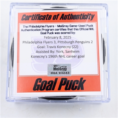 Travis Konecny - Philadelphia Flyers - Goal Puck - February 8, 2025 vs. Pittsburgh Penguins (Flyers Logo)