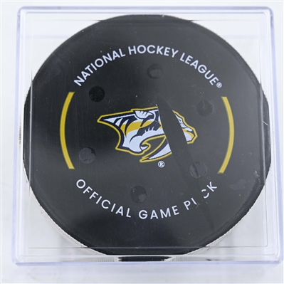 Luke Kunin - San Jose Sharks - Goal Puck - January 21, 2025 vs. Nashville Predators (Predators Logo)
