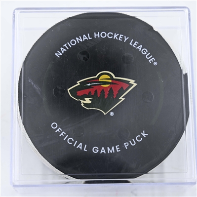 Andrei Kuzmenko - Calgary Flames - Goal Puck - January 25, 2025 vs. Minnesota Wild (Wild Logo)