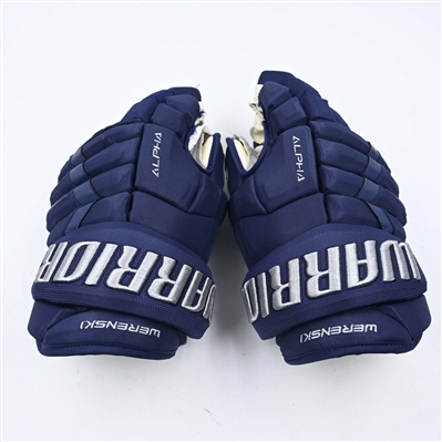 Zach Werenski - Game-Worn Warrior Alpha Gloves - Worn on March 1, 2025 - PHOTO-MATCHED - 2025 Stadium Series