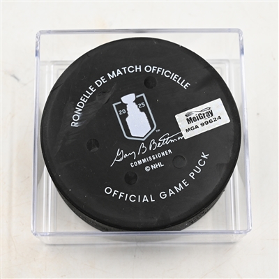 New Jersey Devils - Game Puck - April 25, 2025 vs. Carolina Hurricanes - 2025 Stanley Cup Playoffs - Round 1, Game 3 (Devils Logo)