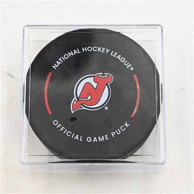 New Jersey Devils - Game Puck - April 25, 2025 vs. Carolina Hurricanes - 2025 Stanley Cup Playoffs - Round 1, Game 3 (Devils Logo)