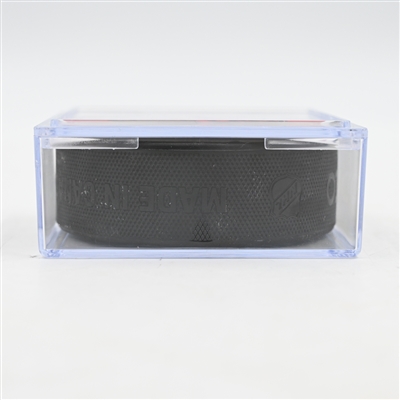New Jersey Devils - Game Puck - April 25, 2025 vs. Carolina Hurricanes - 2025 Stanley Cup Playoffs - Round 1, Game 3 (Devils Logo)