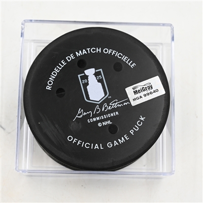 New Jersey Devils - Game Puck - April 27, 2025 vs. Carolina Hurricanes - 2025 Stanley Cup Playoffs - Round 1, Game 4 (Devils Logo)