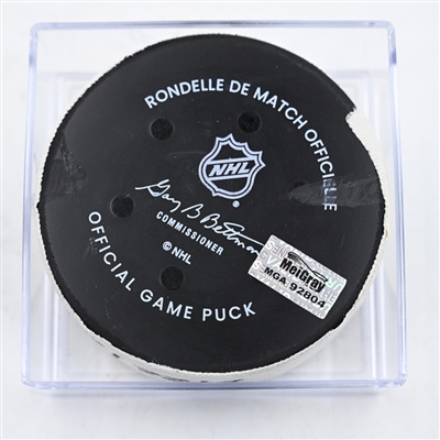 Sam Malinski - Colorado Avalanche - Goal Puck - February 22, 2025 vs. Nashville Predators (Predators Logo)