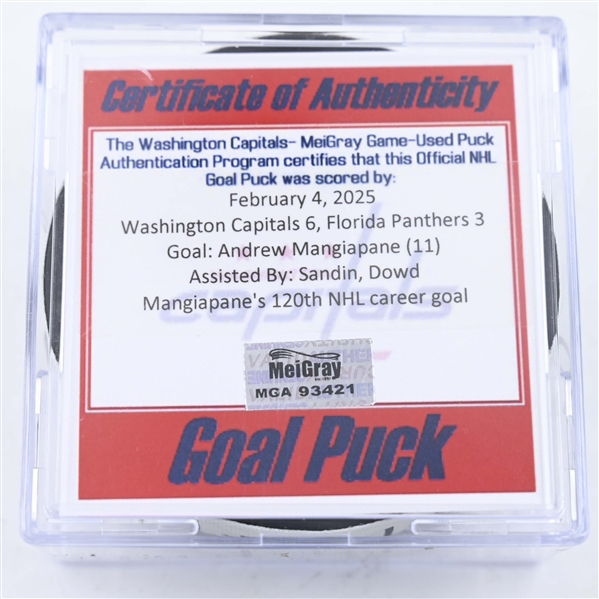Andrew Mangiapane - Washington Capitals - Goal Puck - February 4, 2025 vs. Florida Panthers (Capitals 50th Anniversary Logo)