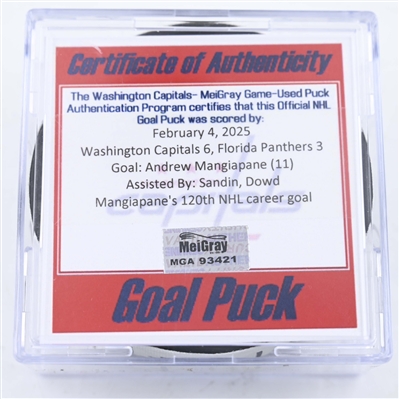 Andrew Mangiapane - Washington Capitals - Goal Puck - February 4, 2025 vs. Florida Panthers (Capitals 50th Anniversary Logo)