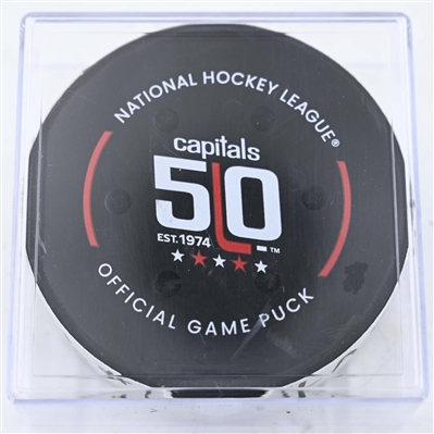 Andrew Mangiapane - Washington Capitals - Goal Puck - February 4, 2025 vs. Florida Panthers (Capitals' 50th Anniversary Logo)