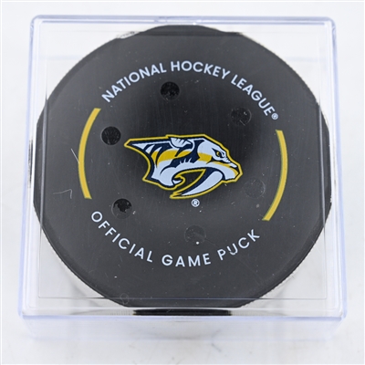 Jonathan Marchessault - Nashville Predators - Goal Puck - February 8, 2025 vs. Buffalo Sabres (Predators Logo)