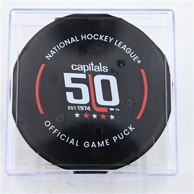 Jack McBain - Utah Hockey Club - Goal Puck - February 9, 2025 vs. Washington Capitals (Capitals' 50th Anniversary Logo)
