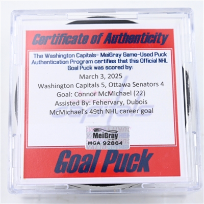 Connor McMichael - Washington Capitals - Goal Puck - March 3, 2025 vs. Ottawa Senators (Capitals' 50th Anniversary Logo)