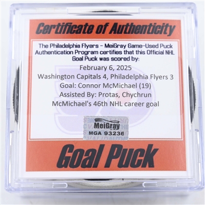 Connor McMichael - Washington Capitals - Goal Puck - February 6, 2025 vs. Philadelphia Flyers (Flyers Logo)