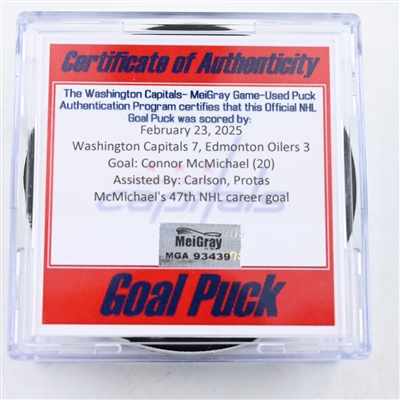 Connor McMichael - Washington Capitals - Goal Puck - February 23, 2025 vs. Edmonton Oilers (Capitals 50th Anniversary Logo)