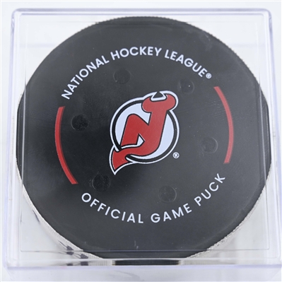 Dawson Mercer - New Jersey Devils - Goal Puck - January 22, 2025 vs. Boston Bruins (Devils Logo)