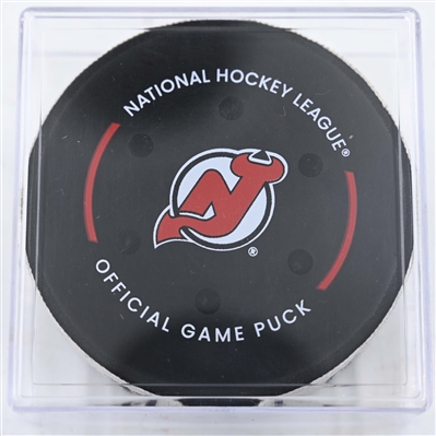 Dawson Mercer - New Jersey Devils - Goal Puck - January 22, 2025 vs. Boston Bruins (Devils Logo)