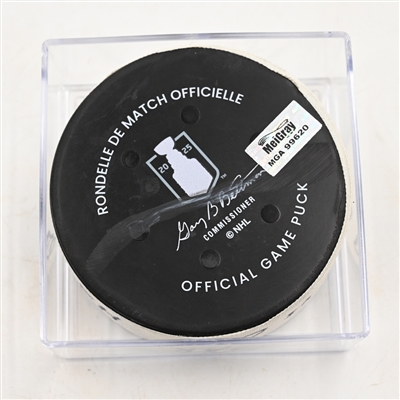 Dawson Mercer - New Jersey Devils - Goal Puck - April 25, 2025 vs. Carolina Hurricanes - 2025 Stanley Cup Playoffs - Round 1, Game 3 (Devils Logo)