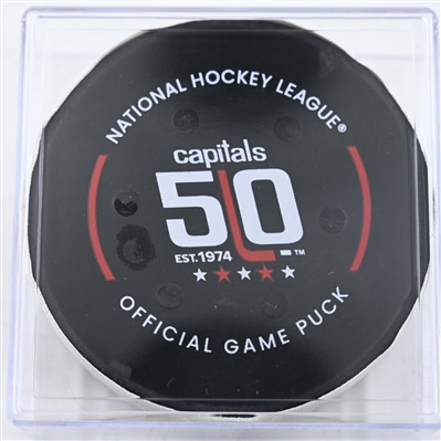 Josh Morrissey - Winnipeg Jets - Goal Puck - February 1, 2025 vs. Washington Capitals (Capitals' 50th Anniversary Logo)
