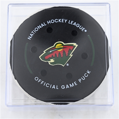 Brock Nelson - New York Islanders - Goal Puck - February 8, 2025 vs. Minnesota Wild (Wild Logo)