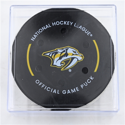 Stefan Noesen - New Jersey Devils - Goal Puck - February 23, 2025 vs. Nashville Predators (Predators Logo)