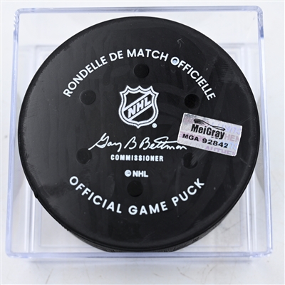 Mathieu Olivier - Columbus Blue Jackets - Goal Puck - February 26, 2025 vs. Dallas Stars (Blue Jackets Logo)