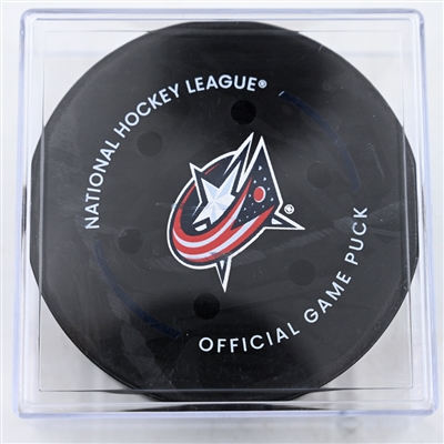 Mathieu Olivier - Columbus Blue Jackets - Goal Puck - February 26, 2025 vs. Dallas Stars (Blue Jackets Logo)