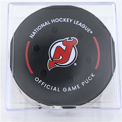 Ondrej Palat - New Jersey Devils - Goal Puck - January 29, 2025 vs. Philadelphia Flyers (Devils Logo)