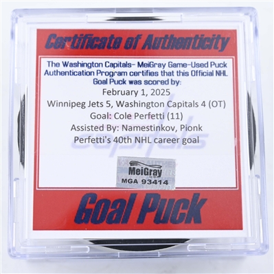 Cole Perfetti - Winnipeg Jets - Goal Puck - February 1, 2025 vs. Washington Capitals (Capitals 50th Anniversary Logo)