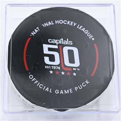 Cole Perfetti - Winnipeg Jets - Goal Puck - February 1, 2025 vs. Washington Capitals (Capitals' 50th Anniversary Logo)