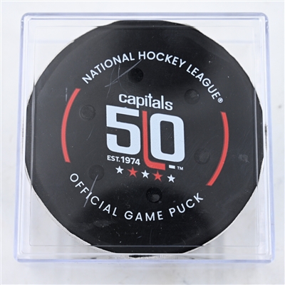Pierre-Luc Dubois - Washington Capitals - Goal Puck - March 3, 2025 vs. Ottawa Senators (Capitals' 50th Anniversary Logo)