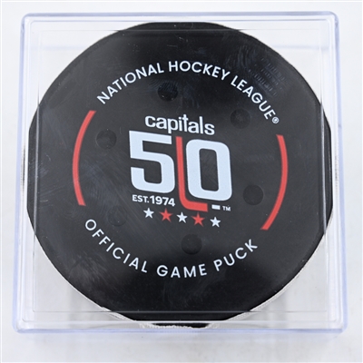 Shane Pinto - Ottawa Senators - Goal Puck - March 3, 2025 vs. Washington Capitals (Capitals' 50th Anniversary Logo)