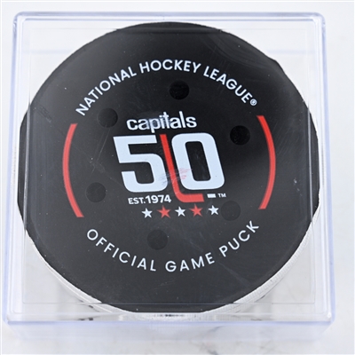 Shane Pinto - Ottawa Senators - Goal Puck - March 3, 2025 vs. Washington Capitals (Capitals' 50th Anniversary Logo)