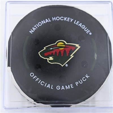 Martin Pospisil - Calgary Flames - Goal Puck - January 25, 2025 vs. Minnesota Wild (Wild Logo)