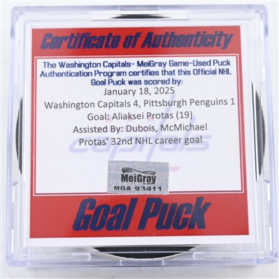 Aliaksei Protas - Washington Capitals - Goal Puck - January 18, 2025 vs. Pittsburgh Penguins (Capitals 50th Anniversary Logo)