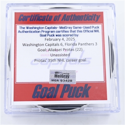 Aliaksei Protas - Washington Capitals - Goal Puck - February 4, 2025 vs. Florida Panthers (Capitals 50th Anniversary Logo)