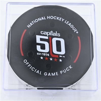 Aliaksei Protas - Washington Capitals - Goal Puck - February 4, 2025 vs. Florida Panthers (Capitals' 50th Anniversary Logo)