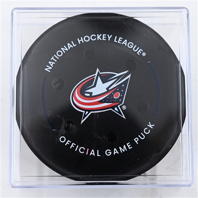 James van Riemsdyk - Columbus Blue Jackets - Goal Puck - February 26, 2025 vs. Dallas Stars (Blue Jackets Logo)