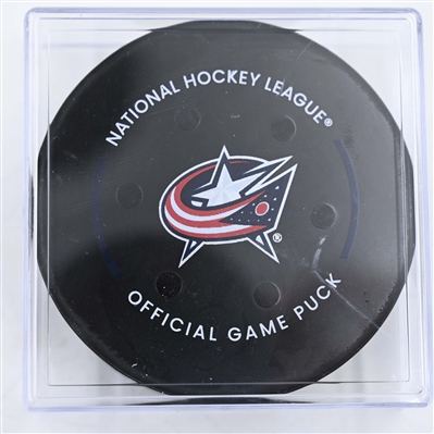 James van Riemsdyk - Columbus Blue Jackets - Goal Puck - January 16, 2025 vs. San Jose Sharks (Blue Jackets Logo)