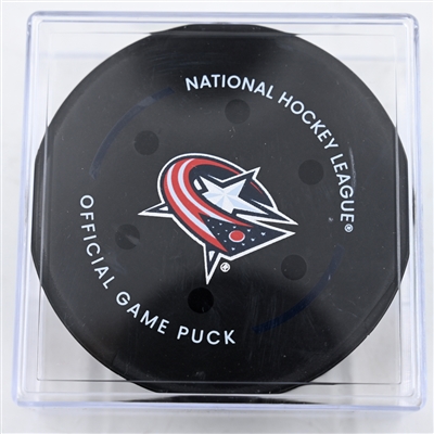 James van Riemsdyk - Columbus Blue Jackets - Goal Puck - February 8, 2025 vs. New York Rangers (Blue Jackets Logo)
