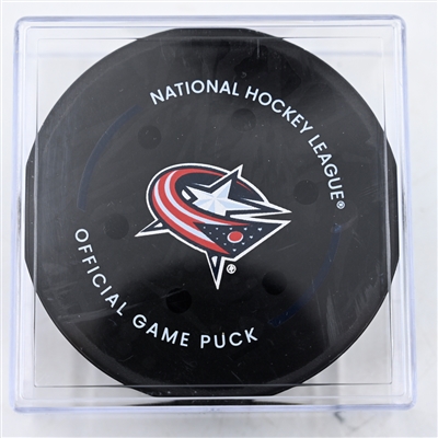 Jason Robertson - Dallas Stars - Goal Puck - February 26, 2025 vs. Columbus Blue Jackets (Blue Jackets Logo)