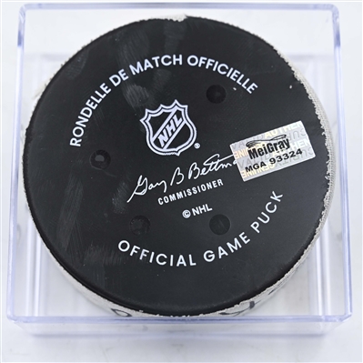 Nicolas Roy - Vegas Golden Knights - Goal Puck - February 6, 2025 vs. New Jersey Devils (Devils Logo)
