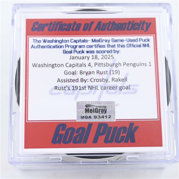 Bryan Rust - Pittsburgh Penguins - Goal Puck - January 18, 2025 vs. Washington Capitals (Capitals 50th Anniversary Logo)