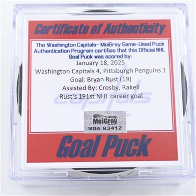Bryan Rust - Pittsburgh Penguins - Goal Puck - January 18, 2025 vs. Washington Capitals (Capitals 50th Anniversary Logo)