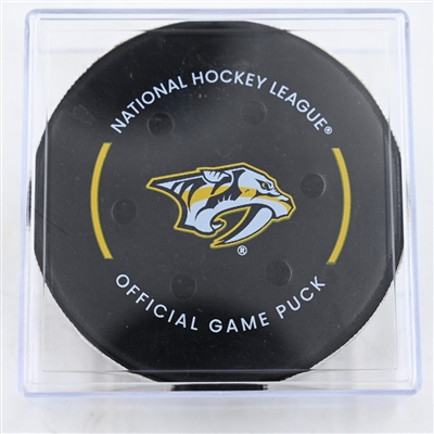 Mackie Samoskevich - Florida Panthers - Goal Puck - February 25, 2025 vs. Nashville Predators (Predators Logo)