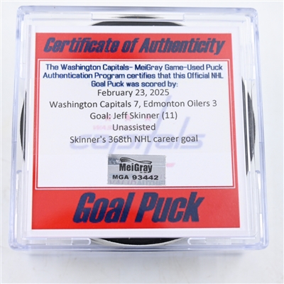 Jeff Skinner - Edmonton Oilers - Goal Puck - February 23, 2025 vs. Washington Capitals (Capitals 50th Anniversary Logo)