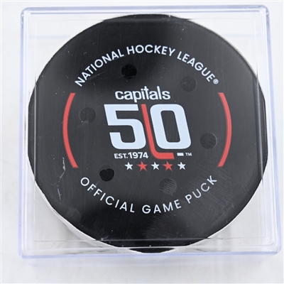 Jeff Skinner - Edmonton Oilers - Goal Puck - February 23, 2025 vs. Washington Capitals (Capitals' 50th Anniversary Logo)