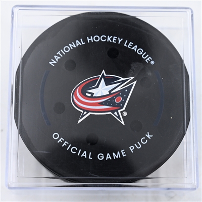 Craig Smith - Chicago Blackhawks - Goal Puck - February 22, 2025 vs. Columbus Blue Jackets (Blue Jackets Logo)