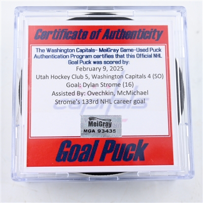 Dylan Strome - Washington Capitals - Goal Puck - February 9, 2025 vs. Utah Hockey Club (Capitals 50th Anniversary Logo)